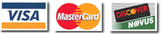 visa, master card and discover cards accepted